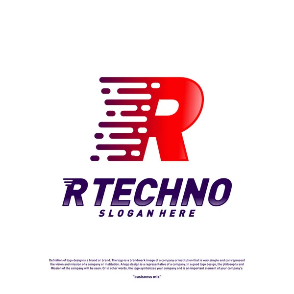 Letra R Concepto de diseño del logo digital Vector. Plantilla de logotipo inicial de R Technology . — Vector de stock