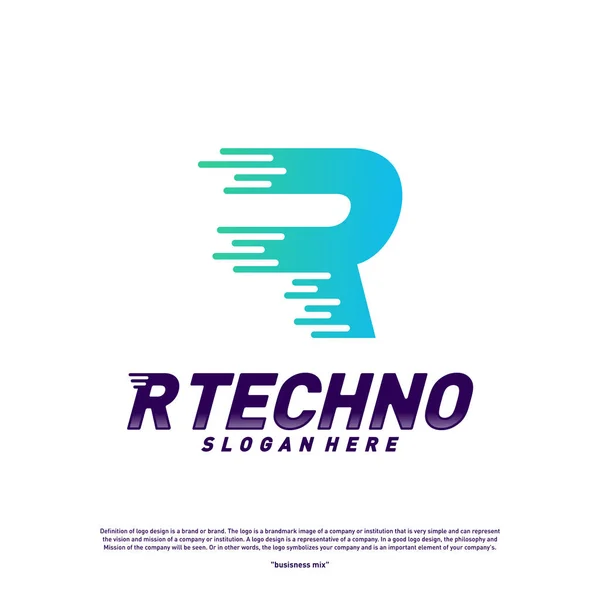 Letra R Concepto de diseño del logo digital Vector. Plantilla de logotipo inicial de R Technology . — Vector de stock