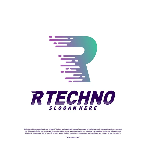 Letra R Concepto de diseño del logo digital Vector. Plantilla de logotipo inicial de R Technology . — Vector de stock