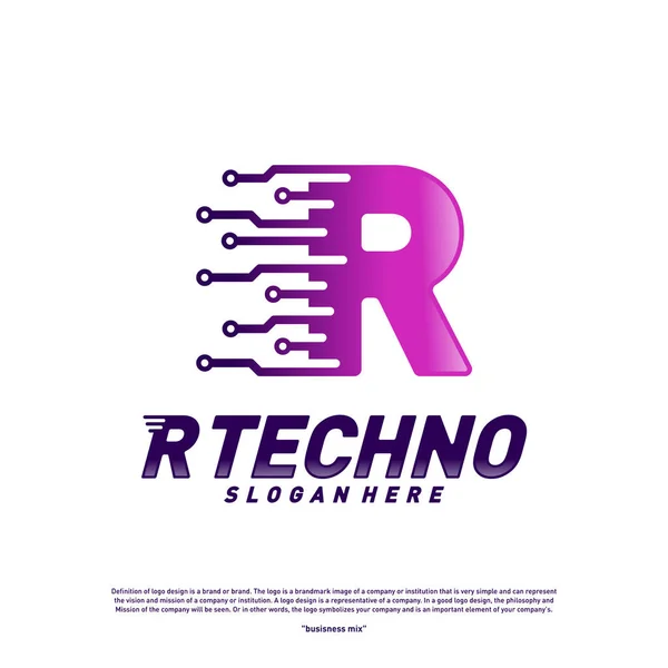 Letra R Concepto de diseño del logo digital Vector. Plantilla de logotipo inicial de R Technology . — Vector de stock