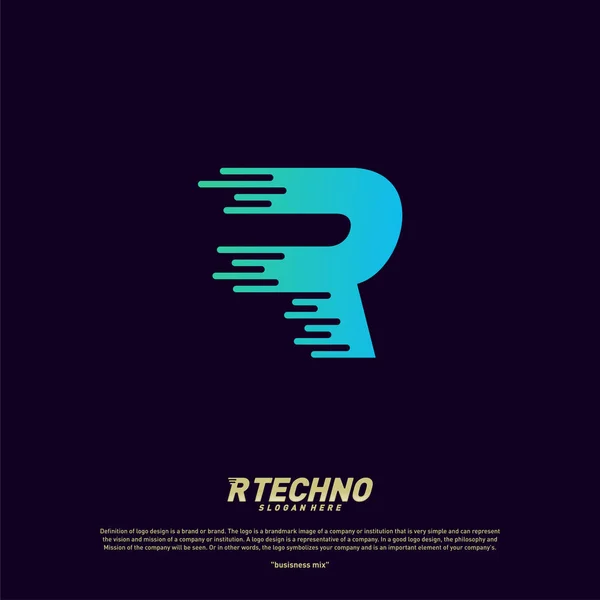 Letra R Concepto de diseño del logo digital Vector. Plantilla de logotipo inicial de R Technology . — Vector de stock