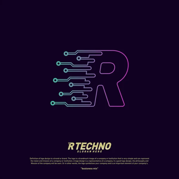 Letra R Concepto de diseño del logo digital Vector. Plantilla de logotipo inicial de R Technology . — Vector de stock