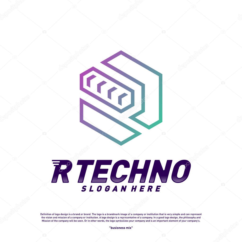Abstract letter R logo design template. Colorful hexagon creative sign. Initial R Digital logo concept.
