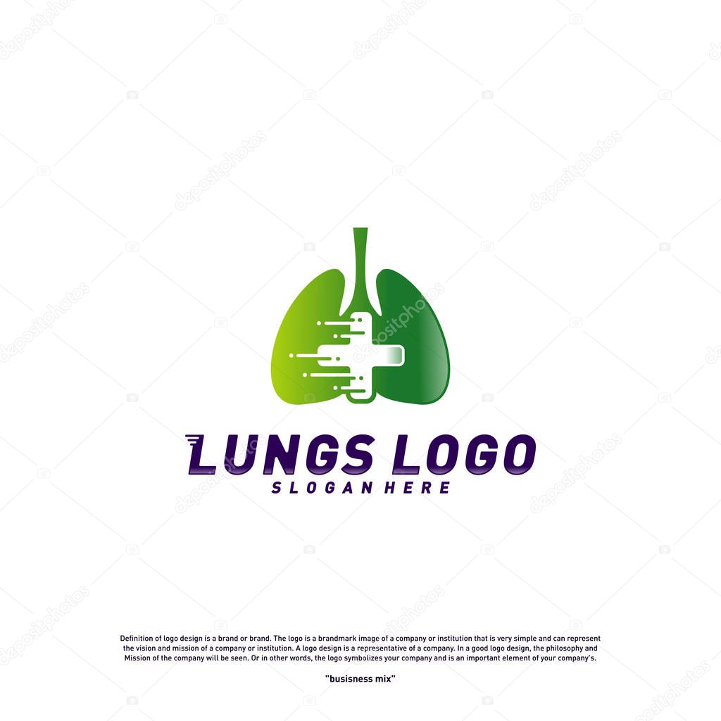 Lungs with Plus logo design concept.Health Lungs logo template vector. Icon symbol