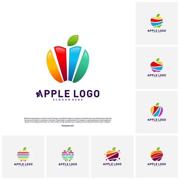 Ensemble de vecteur de conception de logo Apple coloré. Modèle vectoriel Fruit Apple Creative Logo. Icône symbole — Image vectorielle