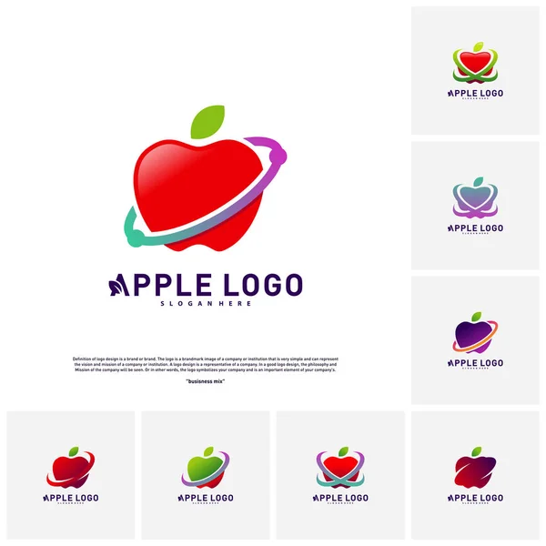 Conjunto de vetor de conceito de design de logotipo Apple Swoosh. Fruit Apple Creative Logo vetor modelo. Símbolo ícone — Vetor de Stock