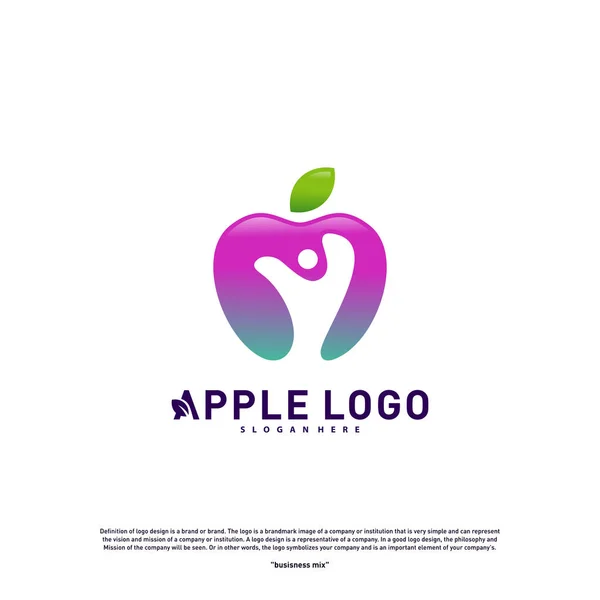 Apple com pessoas divertidas Conceito de logotipo de vida saudável. Modelo de vetor Apple Creative Logo. Símbolo ícone — Vetor de Stock