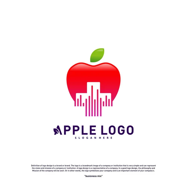 Apple com vetor de conceito de design de logotipo Medical Plus. Saúde Apple Logo vetor modelo. Símbolo ícone —  Vetores de Stock