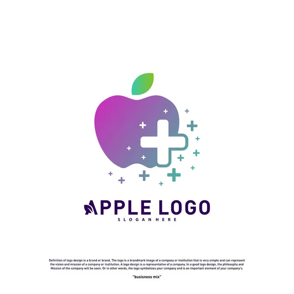 Apple con logo Medical Plus concept vector. Salute Modello vettoriale del logo Apple. Simbolo icona — Vettoriale Stock