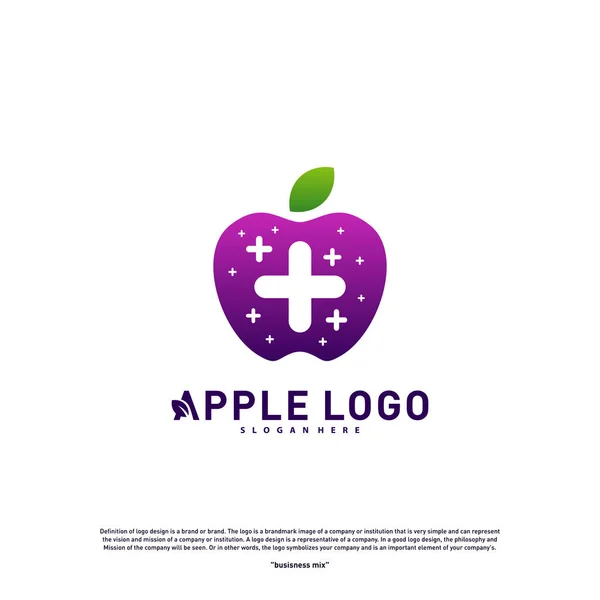 Apple com vetor de conceito de design de logotipo Medical Plus. Saúde Apple Logo vetor modelo. Símbolo ícone —  Vetores de Stock