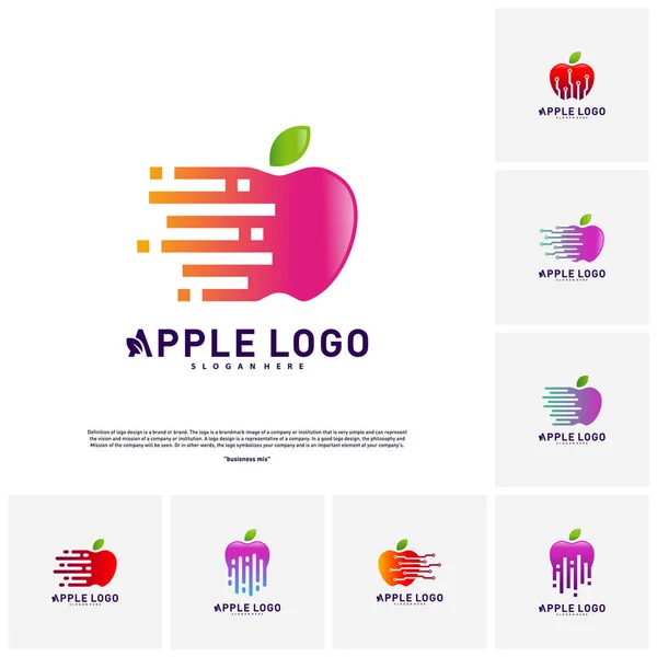 Set of Tech Apple logo concept. Fast Apple Creative Technology Logo vector template. Icon symbol — Stock Vector