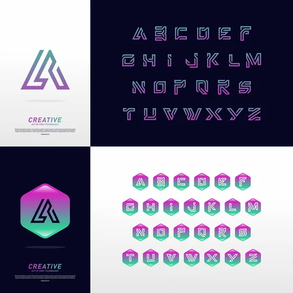 Alfabe dizaynı ve alfabe dizaynlı Modern Font Teknolojisi. Yaratıcı Yazı Tipi logo vektörü. Simge Sembolü — Stok Vektör