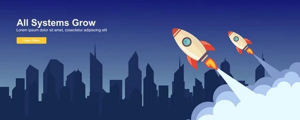 Basit Roket web tasarımını başlat, Tepkili web tasarımı düz vektör, tasarım teknolojisi şablonu