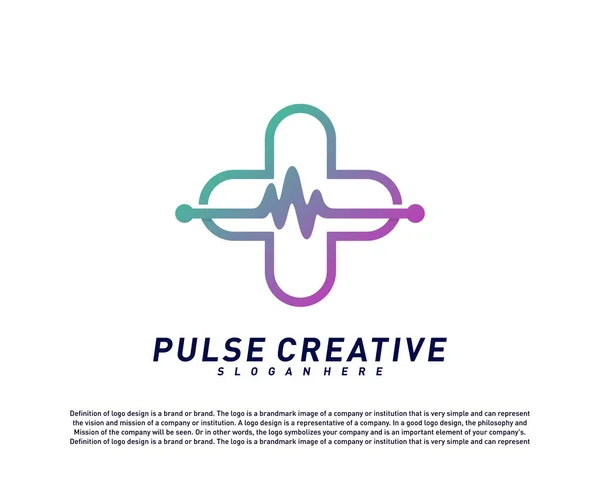 Plus Medical Pulse o Wave concepto de diseño de logotipo. Healthcare Pulse vector plantilla logo. Símbolo de icono — Vector de stock