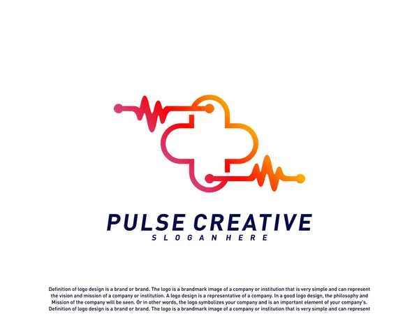 Além disso, Pulso Médico ou conceito de design de logotipo Onda. Healthcare Pulse logo vetor modelo. Símbolo do ícone — Vetor de Stock
