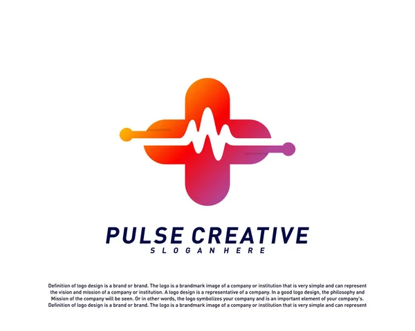 Plus Medical Pulse eller Wave logo design koncept. Mall för hälsovårdspuls logotyp vektor. Ikonsymbol — Stock vektor