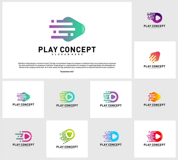 Satz von schnellen Spiel Logo-Design-Konzept. Play Tech-Logo-Vorlagenvektor. Symbolbild — Stockvektor