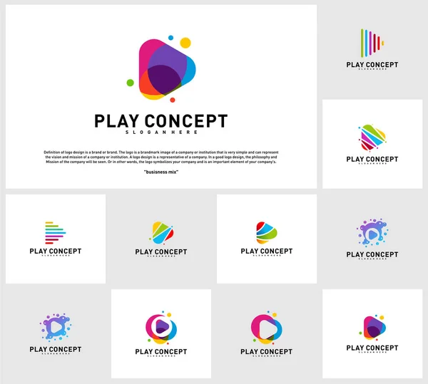 Conjunto de concepto de diseño de logotipo Colorful Play. Plantilla de logo Play vector. Símbolo de icono — Vector de stock
