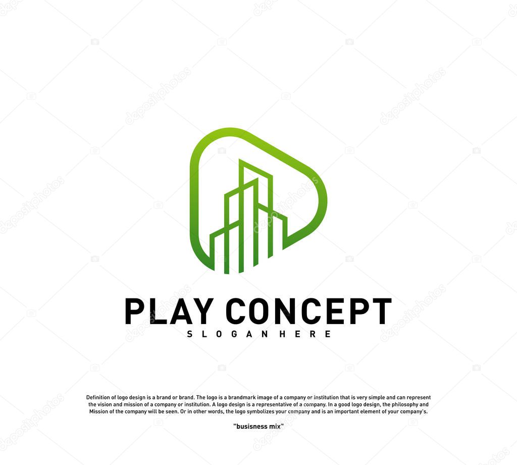 Play Media City logo design concept. Stats Play logo template vector. Icon Symbol