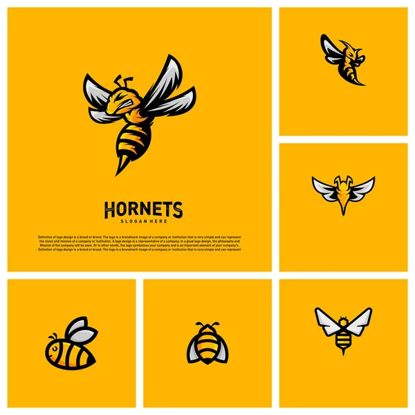 Conjunto de diseño del logotipo de la abeja vector. Plantilla logo Hornets. Icono símbolo — Vector de stock