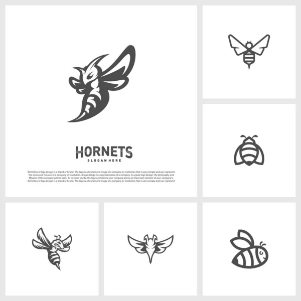 Set of Bee logo design vector. Hornets logo template. Icon symbol — Stock Vector