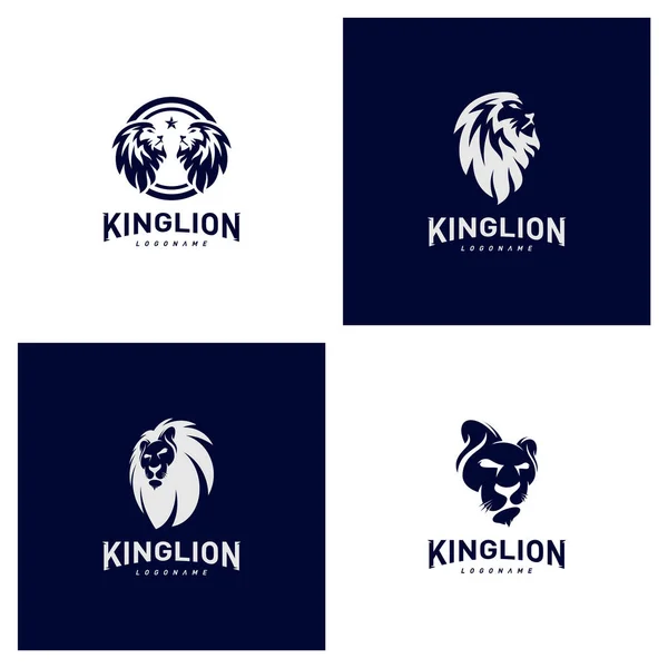 Set of Lions Logo Design Concept. King Lions Logo Design Template Vector. Icon Symbol — Stock Vector