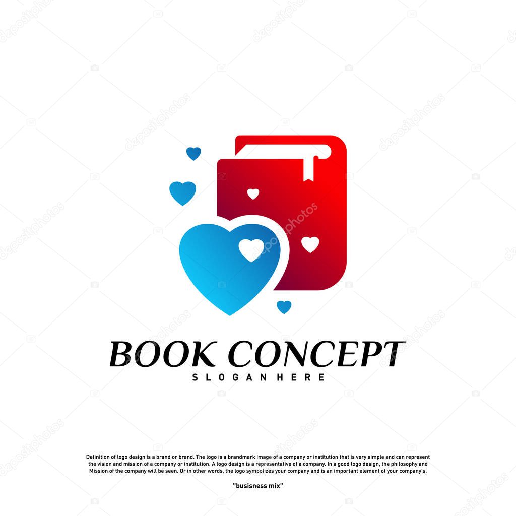 Love Book Logo concept. Heart Learning Education Logo Design Template Vector. Icon Symbol