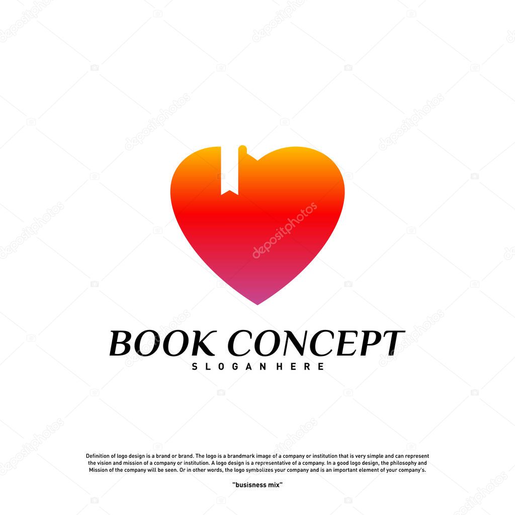 Love Book Logo concept. Heart Learning Education Logo Design Template Vector. Icon Symbol