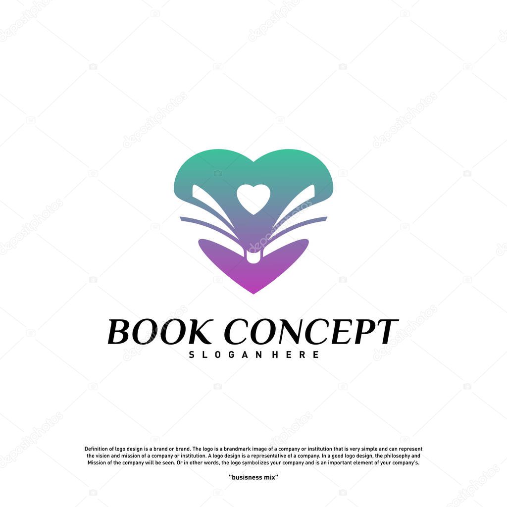 Love Book Logo concept. Heart Learning Education Logo Design Template Vector. Icon Symbol