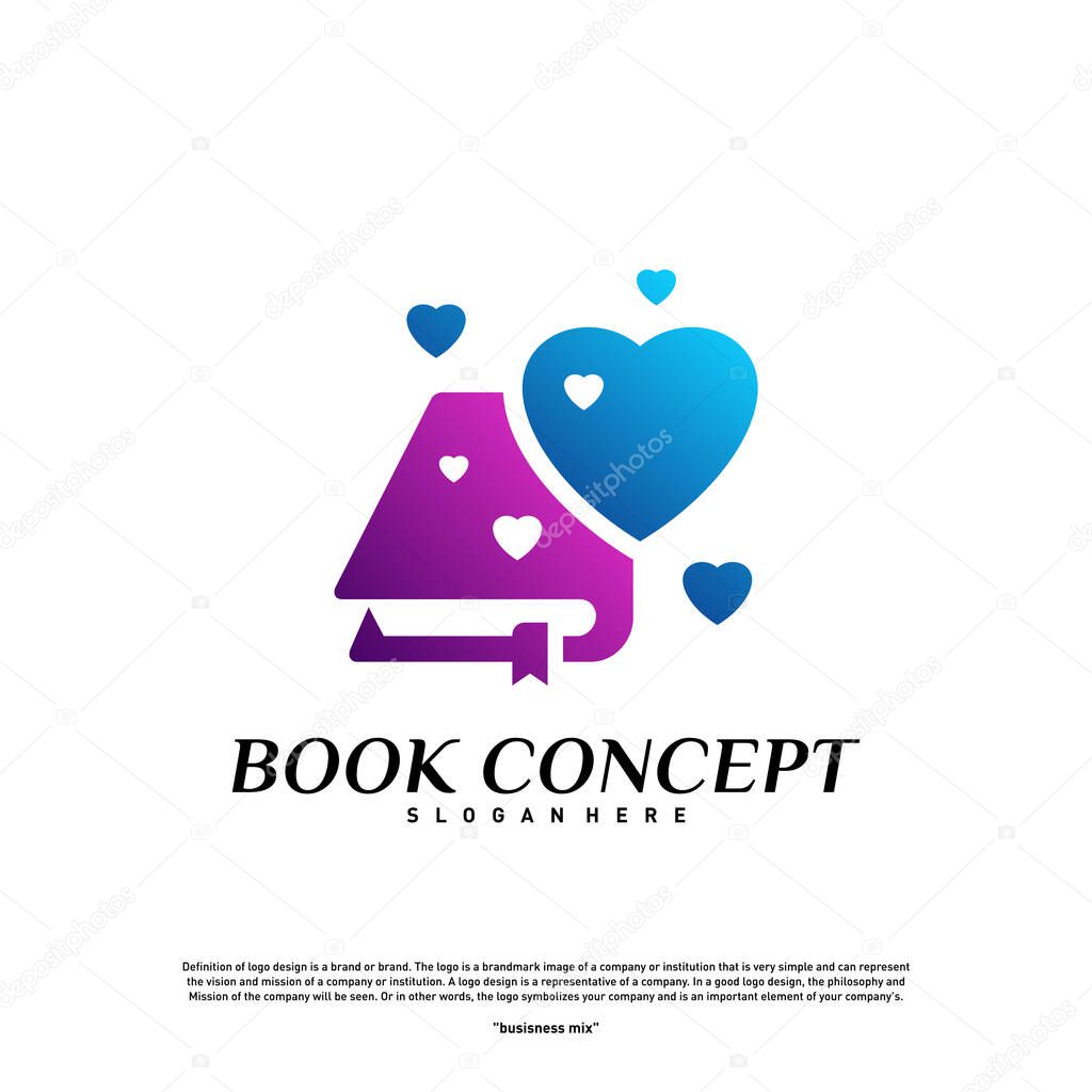 Love Book Logo concept. Heart Learning Education Logo Design Template Vector. Icon Symbol