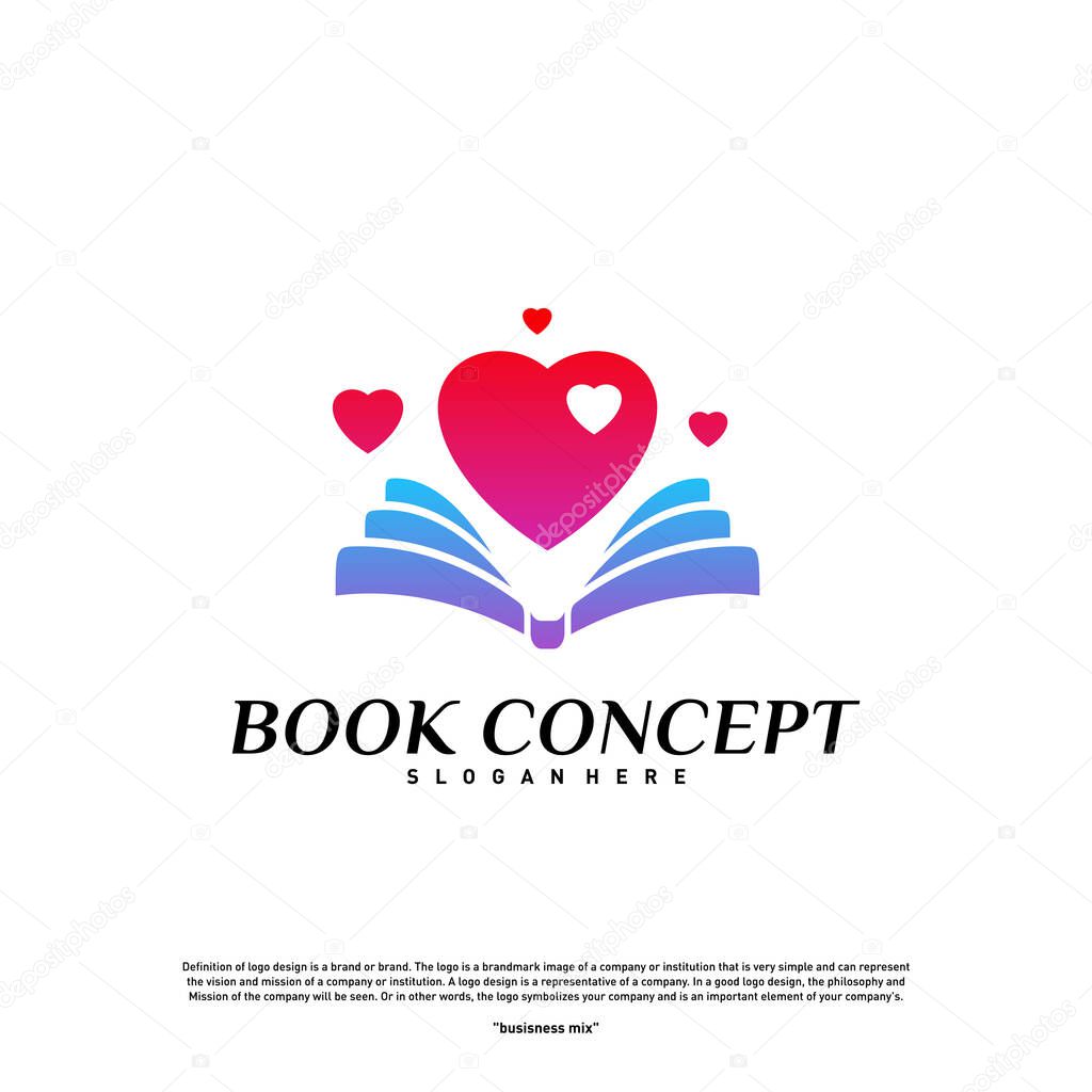 Love Book Logo concept. Heart Learning Education Logo Design Template Vector. Icon Symbol