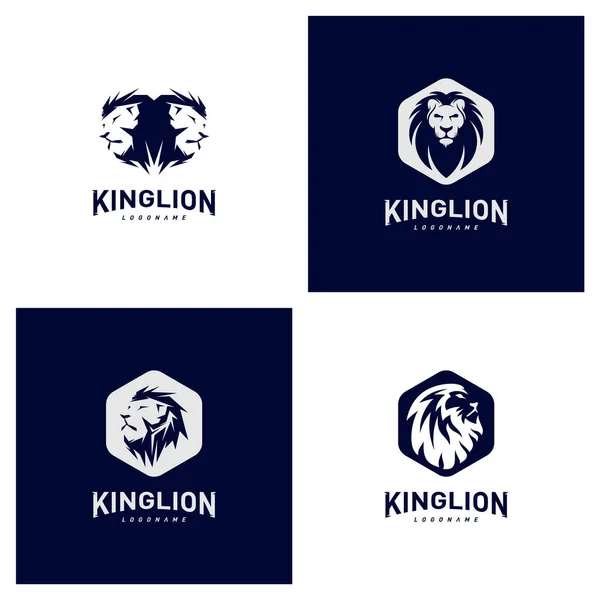 Set of Lions Logo Design Concept. King Lions Logo Design Template Vector. Icon Symbol — Stock Vector