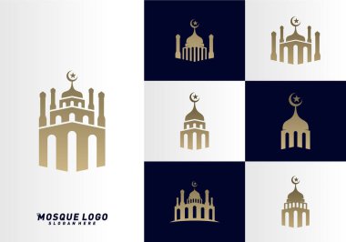Cami logo vektörü kümesi. Cami Müslümanı simge vektör tasarım şablonu.