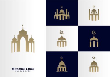 Cami logo vektörü kümesi. Cami Müslümanı simge vektör tasarım şablonu.