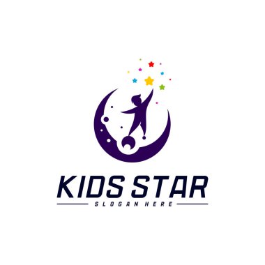 Erişilen Yıldızların Logo Tasarım Şablonu. Rüya Yıldızı logosu. Çocuk Yıldızı Konsepti, Renkli, Yaratıcı Sembol