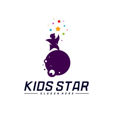 Erişilen Yıldızların Logo Tasarım Şablonu. Rüya Yıldızı logosu. Çocuk Yıldızı Konsepti, Renkli, Yaratıcı Sembol