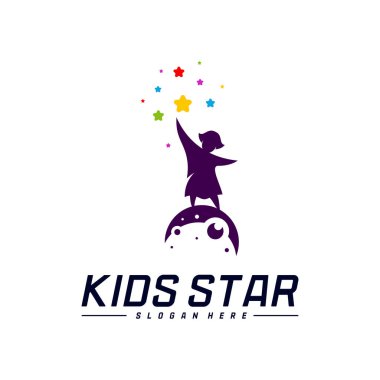 Erişilen Yıldızların Logo Tasarım Şablonu. Rüya Yıldızı logosu. Çocuk Yıldızı Konsepti, Renkli, Yaratıcı Sembol