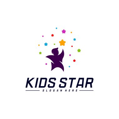 Erişilen Yıldızların Logo Tasarım Şablonu. Rüya Yıldızı logosu. Çocuk Yıldızı Konsepti, Renkli, Yaratıcı Sembol
