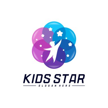 Erişilen Yıldızların Logo Tasarım Şablonu. Rüya Yıldızı logosu. Çocuk Yıldızı Konsepti, Renkli, Yaratıcı Sembol