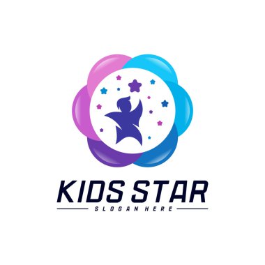 Erişilen Yıldızların Logo Tasarım Şablonu. Rüya Yıldızı logosu. Çocuk Yıldızı Konsepti, Renkli, Yaratıcı Sembol