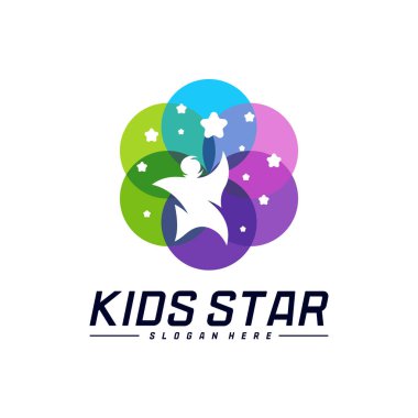 Erişilen Yıldızların Logo Tasarım Şablonu. Rüya Yıldızı logosu. Çocuk Yıldızı Konsepti, Renkli, Yaratıcı Sembol