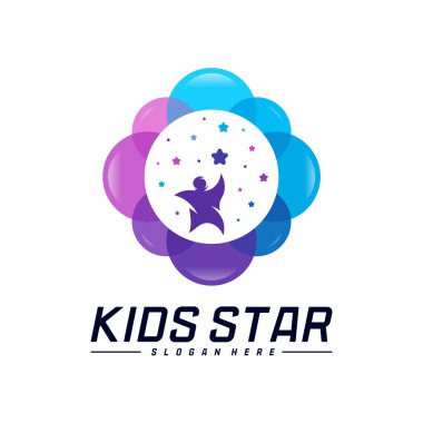 Erişilen Yıldızların Logo Tasarım Şablonu. Rüya Yıldızı logosu. Çocuk Yıldızı Konsepti, Renkli, Yaratıcı Sembol