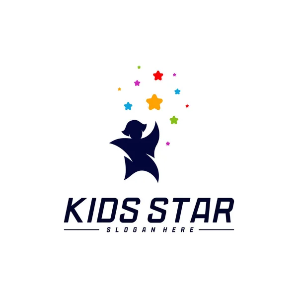 Chegando Estrelas Logo Design Template. Logotipo de estrela de sonho. Crianças Star Concept, Colorido, Símbolo criativo — Vetor de Stock