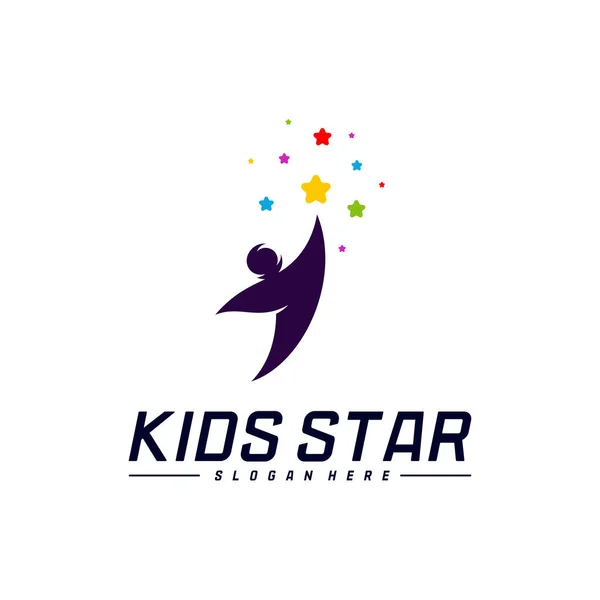 Modèle de conception de logo Atteindre les étoiles. Logo d'étoile de rêve. Kids Star Concept, Coloré, Symbole créatif — Image vectorielle