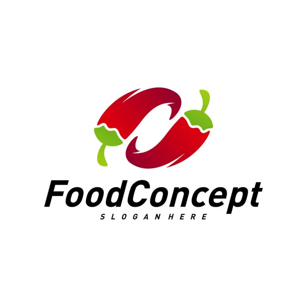 Hot Food Logo Concept Vector. Red Chili logotipo Design Template Vector. Símbolo do ícone do pimentão quente — Vetor de Stock