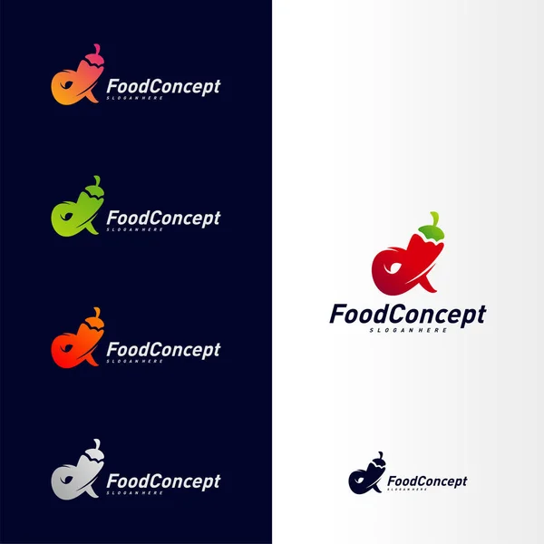 Hot Food Logo Concept Vector. Logo Red Chili Design Template Vector. Simbol Ikon Chili Hot - Stok Vektor