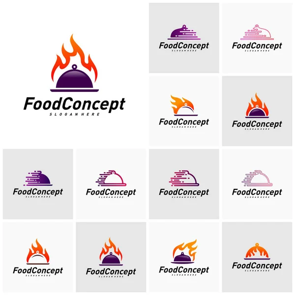 Set Hot Food Logo Konsep Vektor. Logo cepat memasak Desain Templat Vektor. Simbol Ikon - Stok Vektor