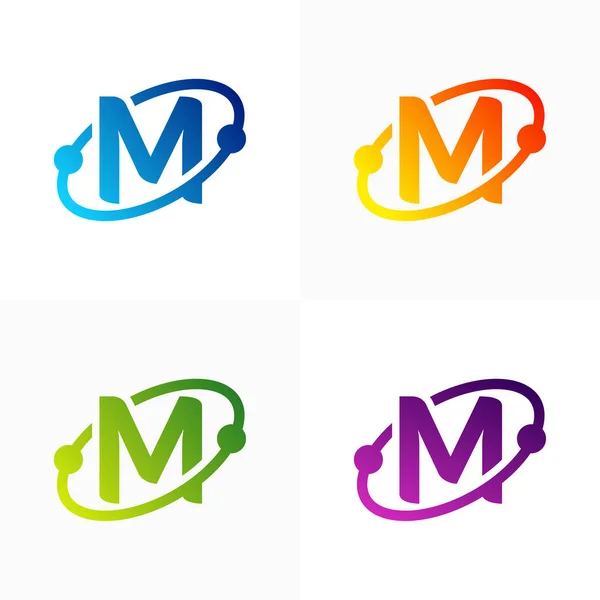 Letter M Logo design concepts. Initial M planet Logo design template vector. Icon Symbol — Stock Vector