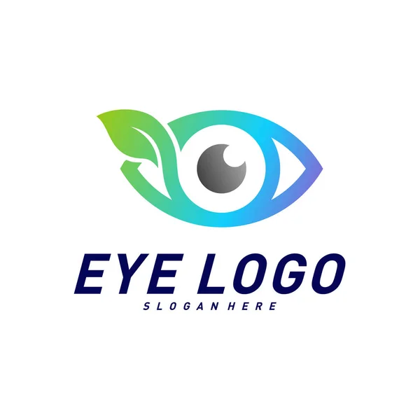 Vetor do conceito do logotipo do olho da natureza, olho com modelo do logotipo da folha, símbolo do ícone — Vetor de Stock