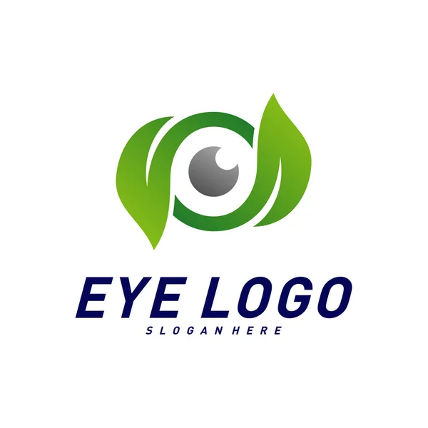 Nature Eye logo design concept vector, occhio con modello di logo Leaf, icona simbolo — Vettoriale Stock
